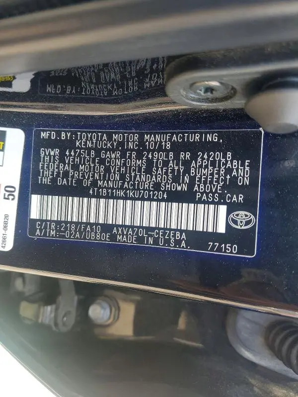 2019 TOYOTA CAMRY L  