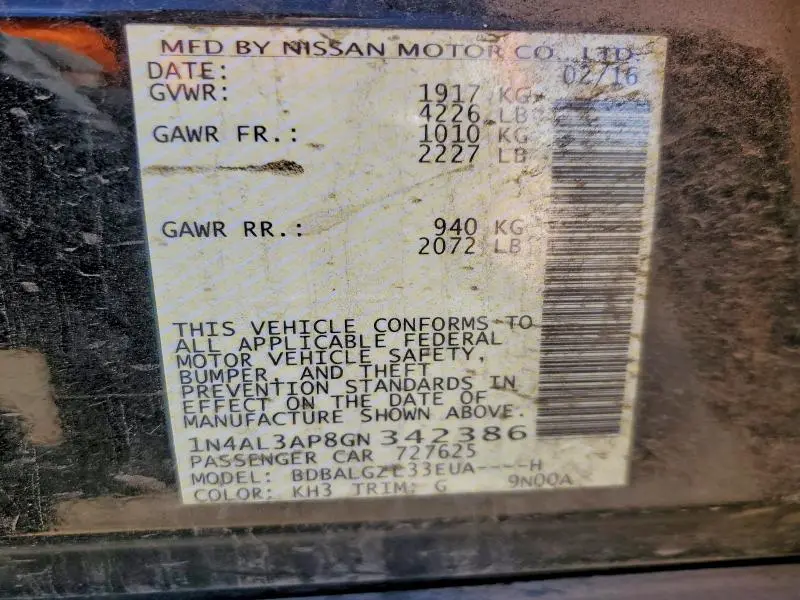 2016 NISSAN ALTIMA 2.5 S  