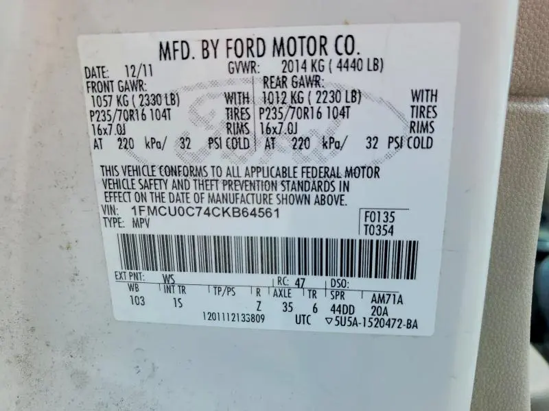 2012 FORD ESCAPE XLS  