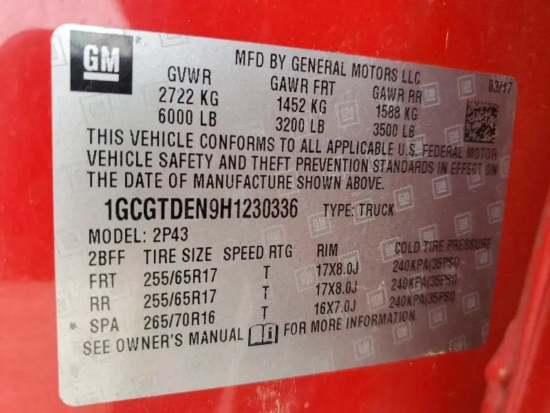 2017 CHEVROLET COLORADO Z71  