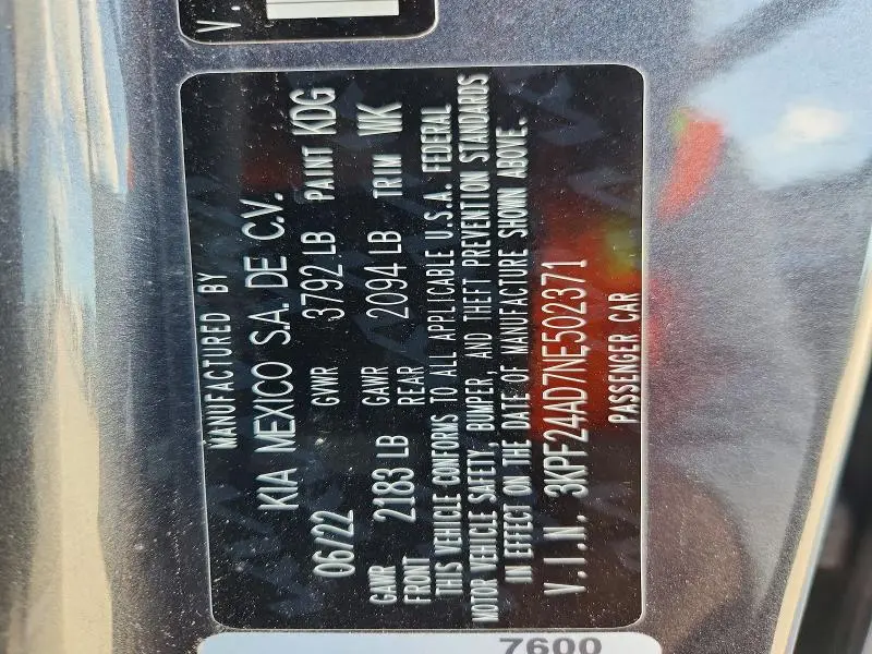 2022 KIA FORTE FE  