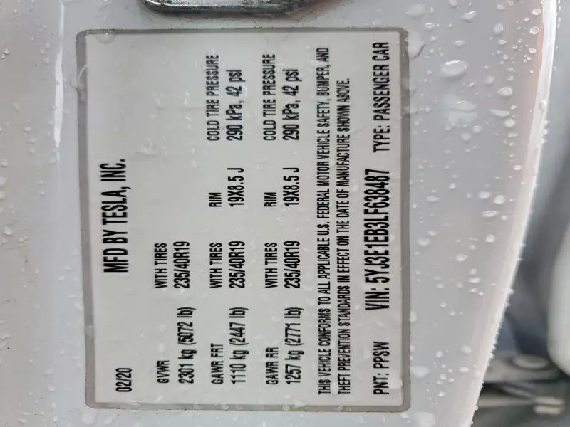 2020 TESLA MODEL 3   