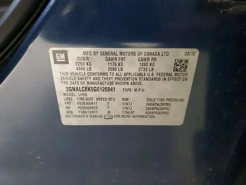 2016 CHEVROLET EQUINOX LT  