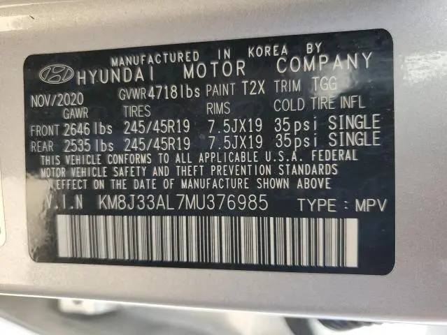 2021 HYUNDAI TUCSON LIMITED  