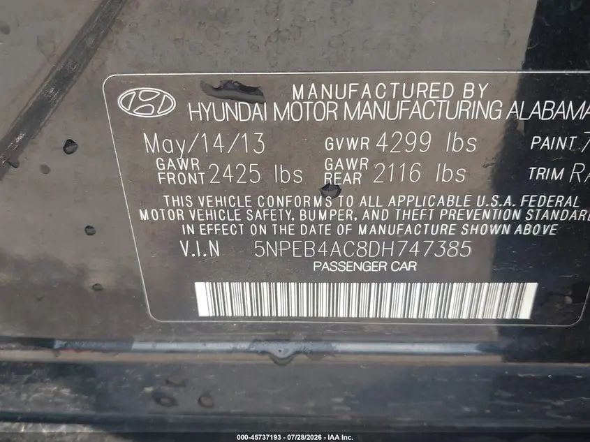 2013 HYUNDAI SONATA GLS