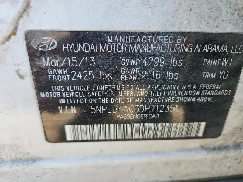 2013 HYUNDAI SONATA GLS  