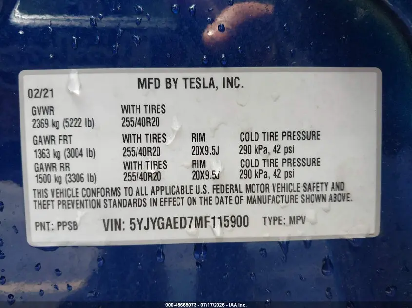 2021 TESLA MODEL Y PERFORMANCE DUAL MOTOR ALL-WHEEL DRIVE/STANDARD RANGE REAR-WHEEL DRIVE