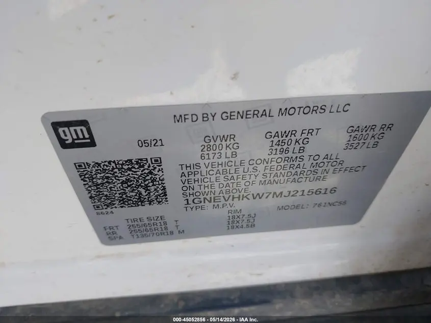 2021 CHEVROLET TRAVERSE AWD LT LEATHER