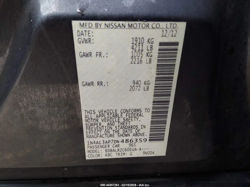 2013 NISSAN ALTIMA 2.5 S