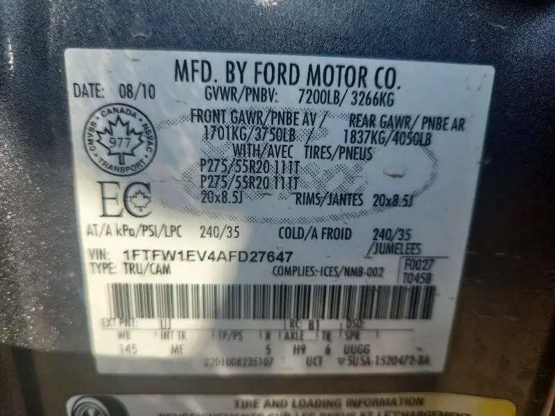 2010 FORD F150 SUPERCREW  