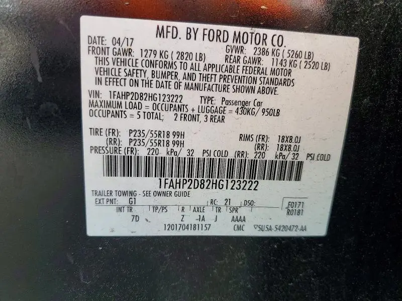 2017 FORD TAURUS SE  