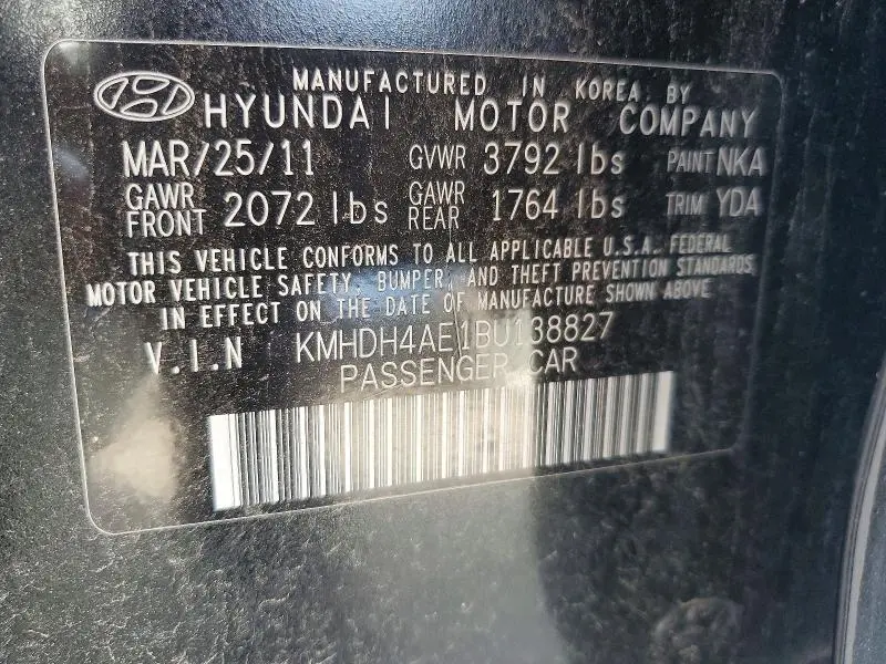 2011 HYUNDAI ELANTRA LIMITED  