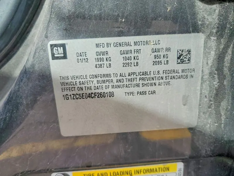 2012 CHEVROLET MALIBU 1LT  