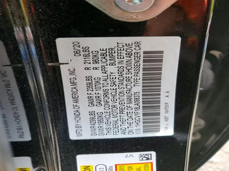2020 HONDA ACCORD LX  