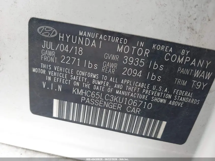 2019 HYUNDAI IONIQ HYBRID BLUE