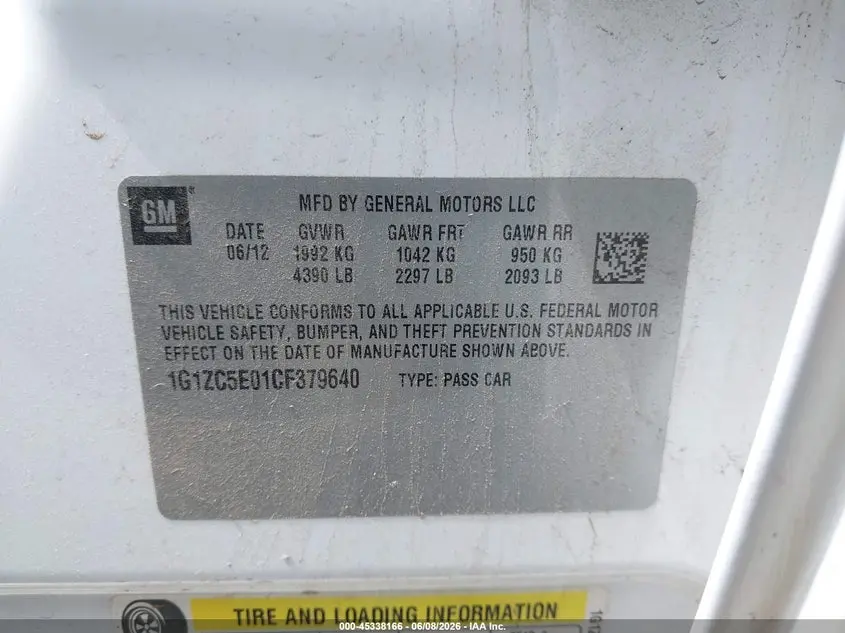 2012 CHEVROLET MALIBU 1LT