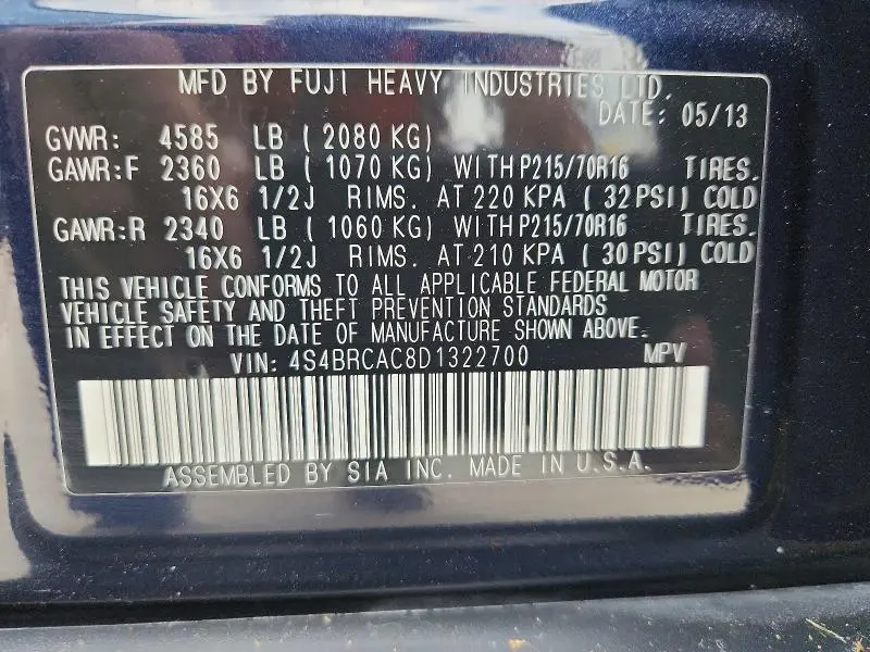 2013 SUBARU OUTBACK 2.5I  