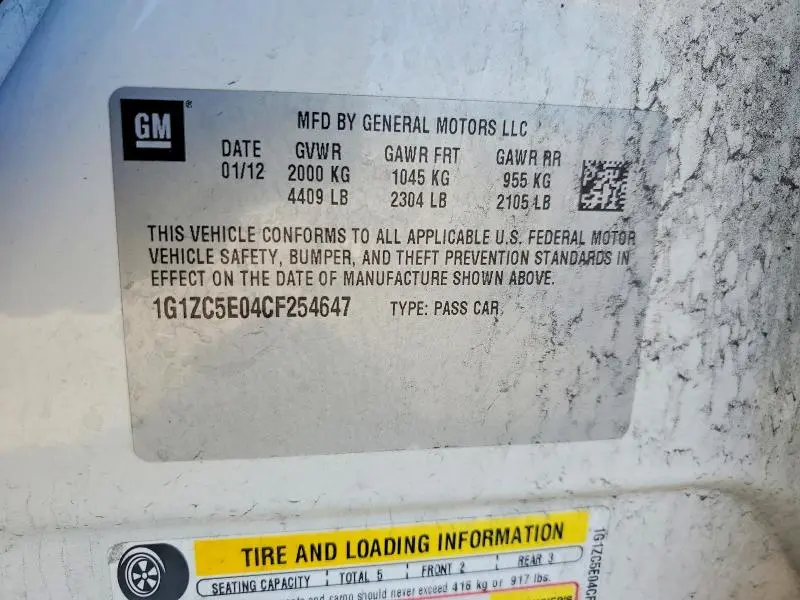2012 CHEVROLET MALIBU 1LT  