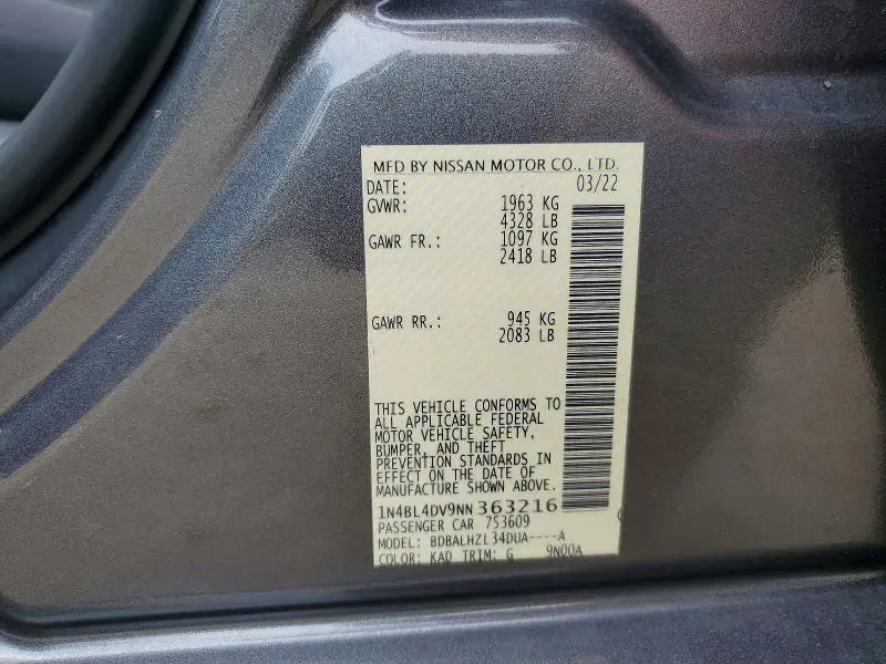 2022 NISSAN ALTIMA SV  