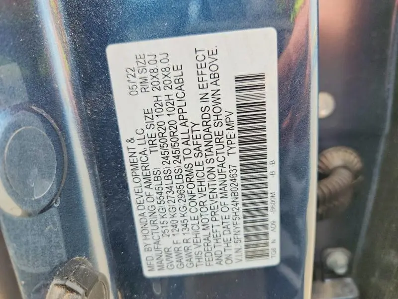 2022 HONDA PILOT SE  
