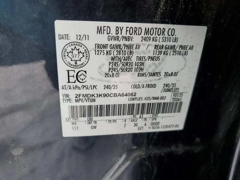2012 FORD EDGE LIMITED  