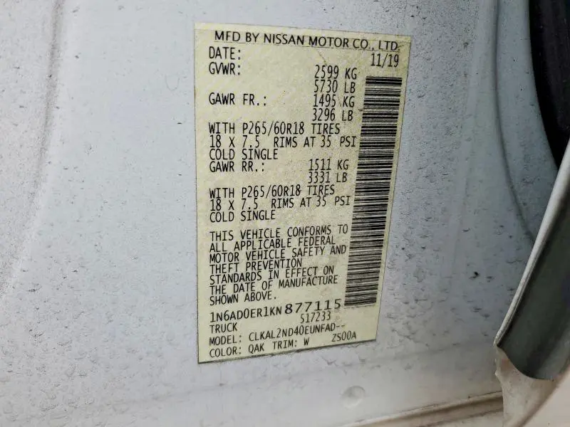 2019 NISSAN FRONTIER SV  