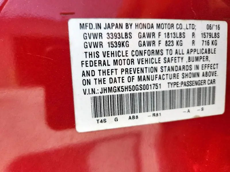 2016 HONDA FIT LX