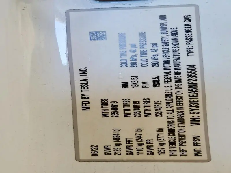 2022 TESLA MODEL 3   