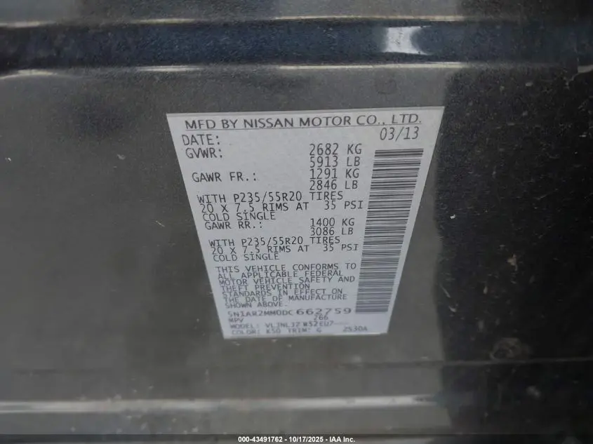 2013 NISSAN PATHFINDER PLATINUM