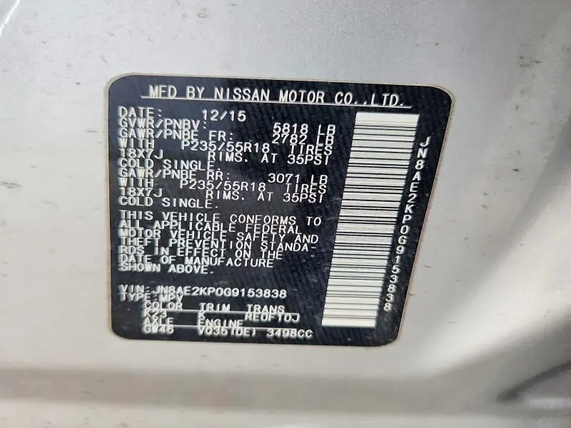 2016 NISSAN QUEST 3.5 SL  