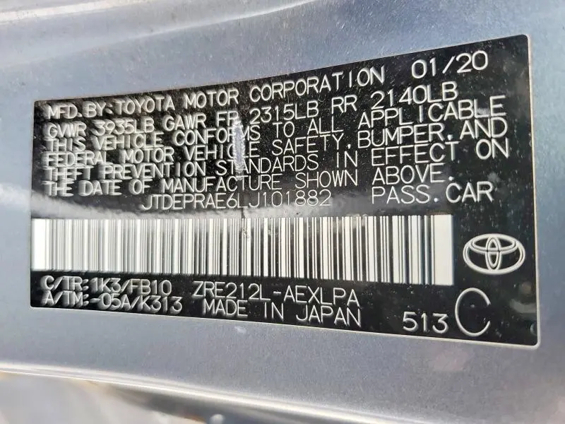 2020 TOYOTA COROLLA LE  