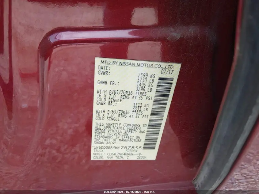 2017 NISSAN FRONTIER SV
