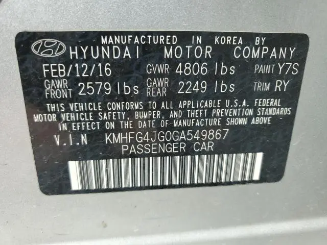 2016 HYUNDAI AZERA   