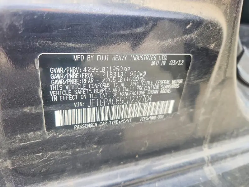 2012 SUBARU IMPREZA