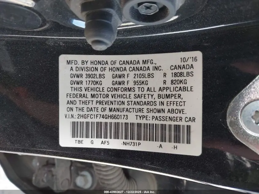 2016 HONDA CIVIC EX-L