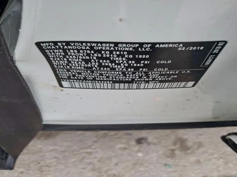 2019 VOLKSWAGEN ATLAS SE  