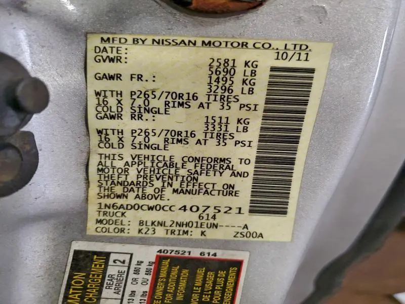 2012 NISSAN FRONTIER SV  