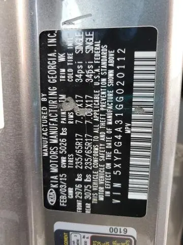 2016 KIA SORENTO LX  
