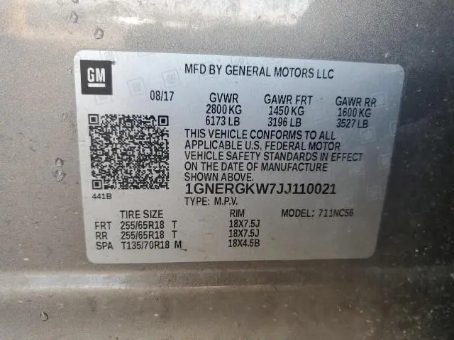 2018 CHEVROLET TRAVERSE LT  