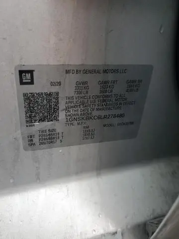 2020 CHEVROLET TAHOE K1500 LT  