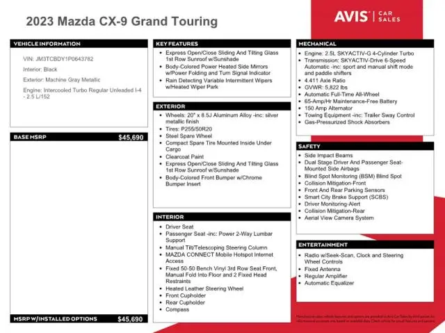 2023 MAZDA CX-9 GRAND TOURING  