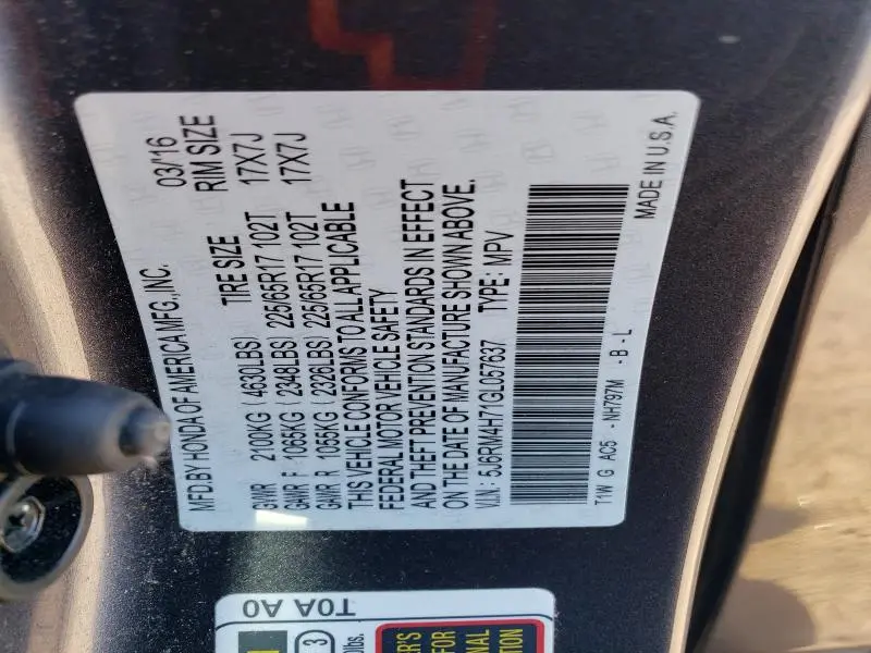 2016 HONDA CR-V EXL  
