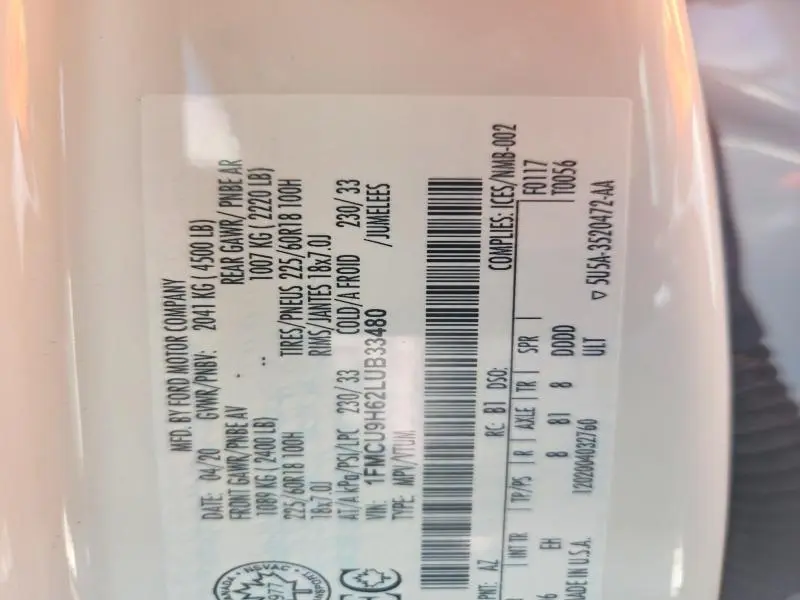 2020 FORD ESCAPE SEL  