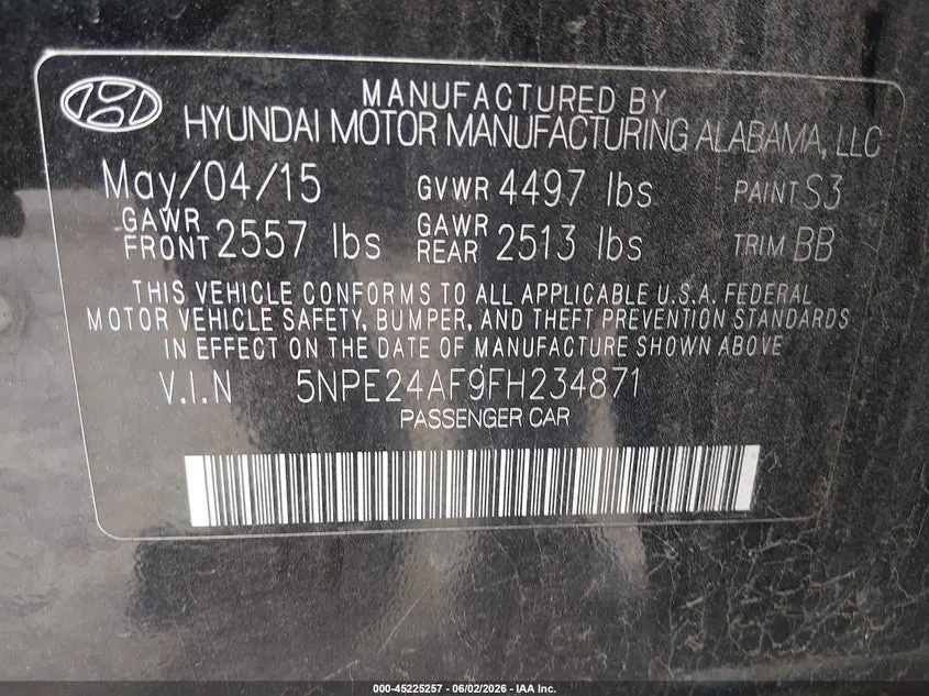 2015 HYUNDAI SONATA SE