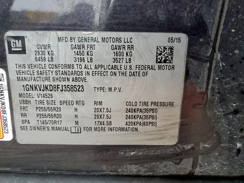 2015 CHEVROLET TRAVERSE LTZ  