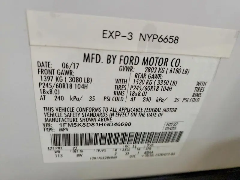 2017 FORD EXPLORER XLT  