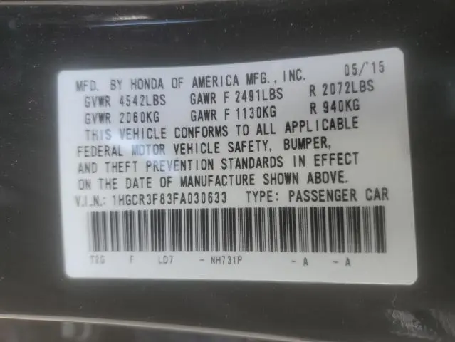 2015 HONDA ACCORD EXL