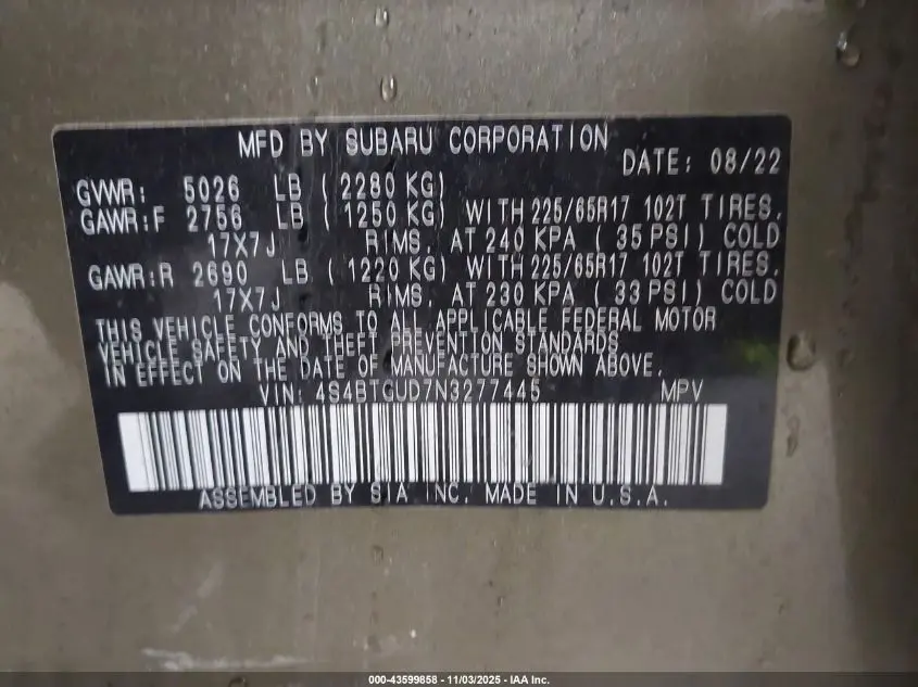 2022 SUBARU OUTBACK WILDERNESS