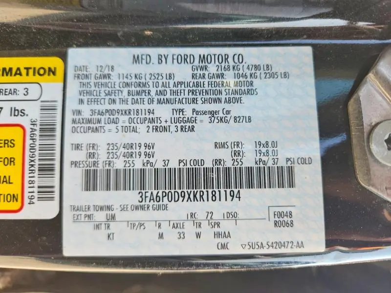 2019 FORD FUSION TITANIUM  