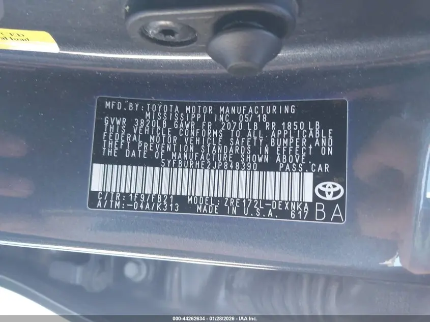 2018 TOYOTA COROLLA LE